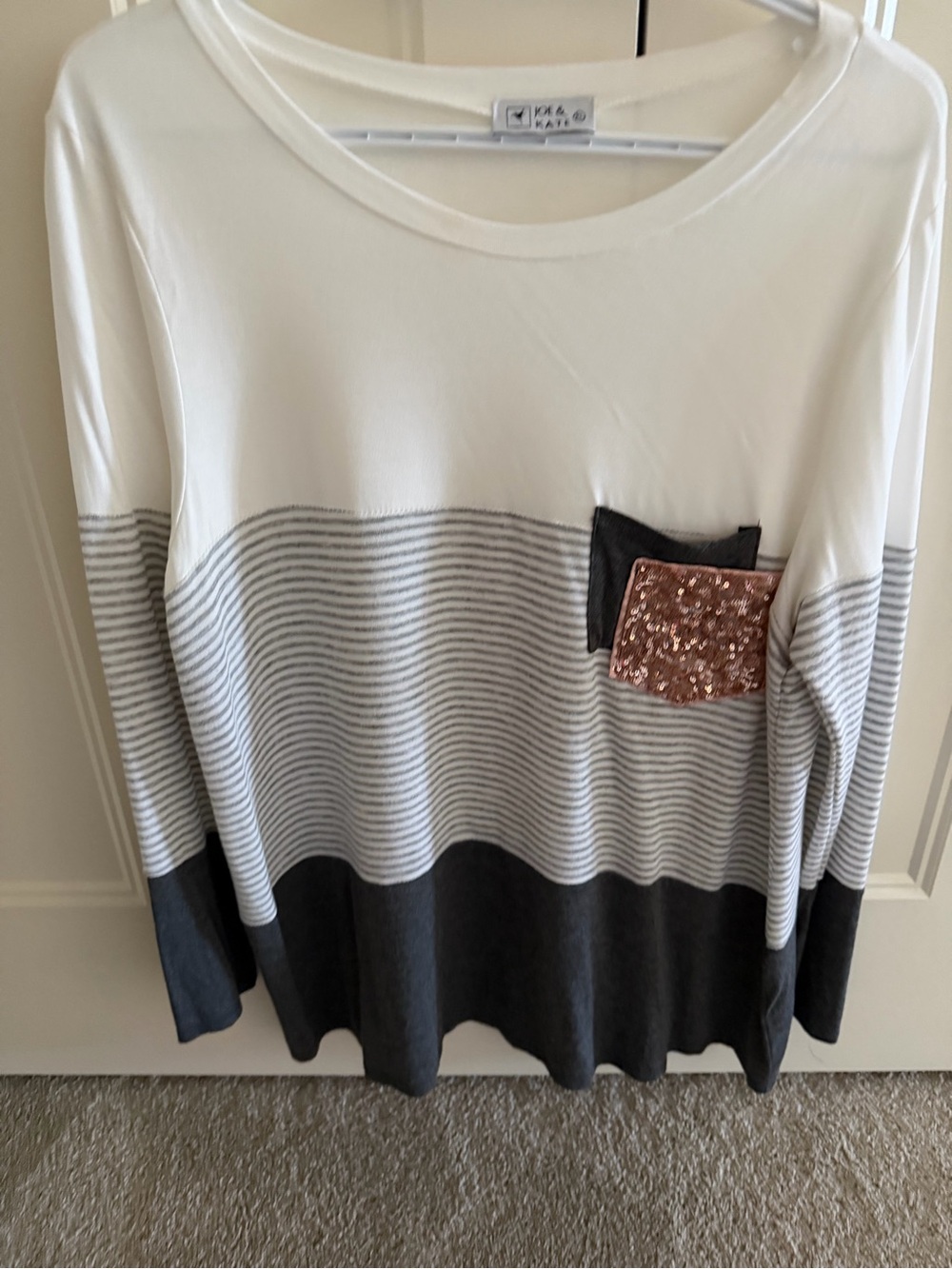 Joe & Kate Striped Long Sleeve Top with Sequin Pocket - Picture 3 of 4